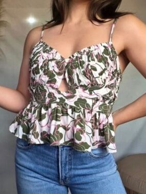 Parker Floral Print Peplum Crop Top Egret White